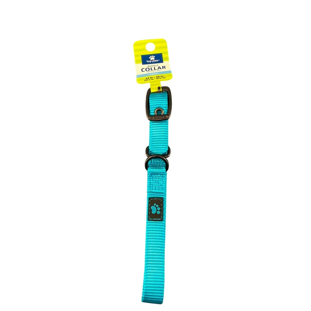 Top Paw Buckle Dog Collar Small Aqua Blue NWT Adjustable Nylon 12-16in